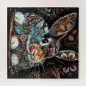 Whimsisches Bunny Rabbit Abstrakt Black Aquamarin Puzzle (Horizontal)