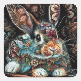 Whimsisches Bunny Rabbit Abstrakt Black Aquamarin Quadratischer Aufkleber
