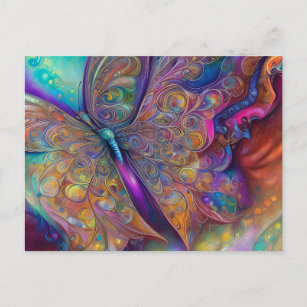 Whimsisches Butterfly-Fraktal Wasserfarbe Digitale Postkarte