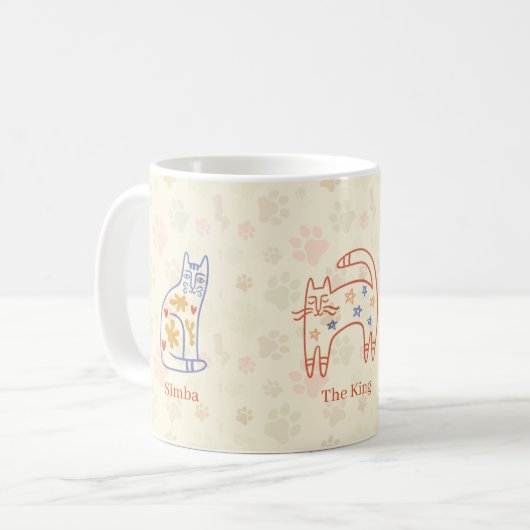 Whimsisches Cat Art Muster Kaffeetasse (Vorderseite Links)