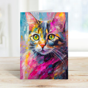 Whimsisches Cat Portrait Abstrakt Moderne Kunst Karte