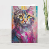 Whimsisches Cat Portrait Abstrakt Moderne Kunst Karte (Vorderseite)