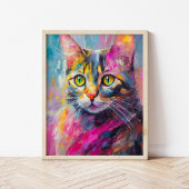 Whimsisches Cat Portrait Abstrakt Moderne Kunst Poster