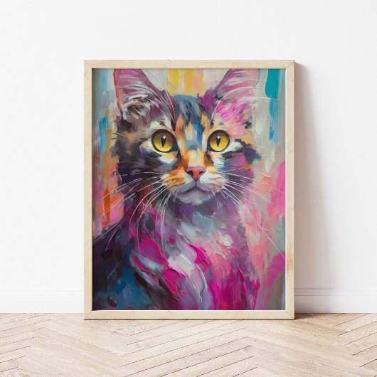 Whimsisches Cat Portrait Abstrakt Moderne Kunst Poster