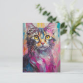 Whimsisches Cat Portrait Abstrakt Moderne Kunst Postkarte (Stehend Vorderseite)