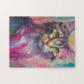 Whimsisches Cat Portrait Abstrakt Moderne Kunst Puzzle (Horizontal)