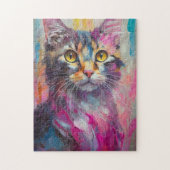 Whimsisches Cat Portrait Abstrakt Moderne Kunst Puzzle (Vertikal)