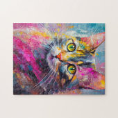 Whimsisches Cat Portrait Abstrakt Moderne Kunst Puzzle (Horizontal)