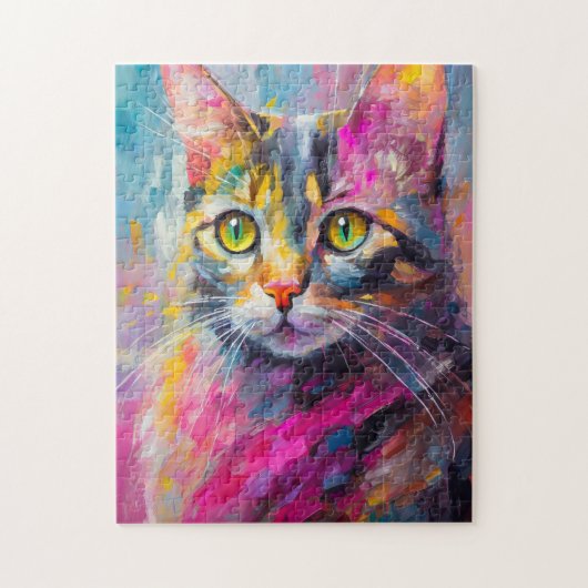 Whimsisches Cat Portrait Abstrakt Moderne Kunst Puzzle (Vertikal)