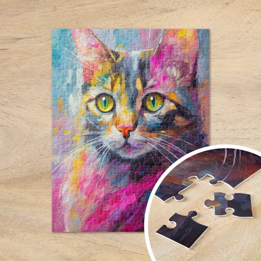 Whimsisches Cat Portrait Abstrakt Moderne Kunst Puzzle