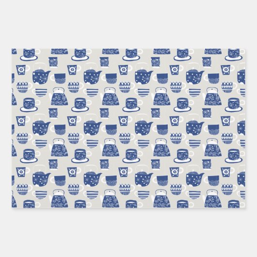 Whimsisches chinesisch-japanisches Teapots Teacups Geschenkpapier Set (Vorderseite 3)