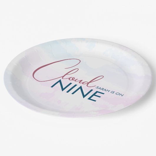 Whimsisches Cloud Nine Soft Blue Brautparty Pappteller (Schrägansicht)