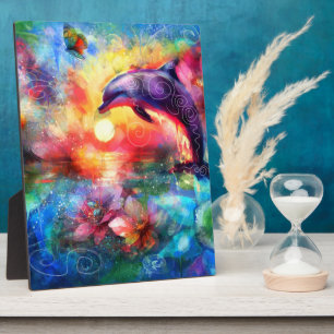 Whimsisches Delphin Coastal Nautical Floral Aquama Fotoplatte