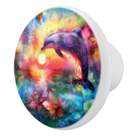 Whimsisches Delphin Coastal Nautical Floral Aquama Keramikknauf