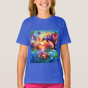 Whimsisches Delphin Coastal Nautical Floral Aquama T-Shirt