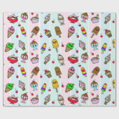 Whimsisches Eis und Kirschen Geburtstag Geschenkpapier (Flach)