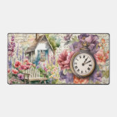 Whimsisches Englisch Hütte House Blume beobachten Schreibtischunterlage (Vorderseite)