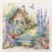 Whimsisches Englisch Hütte House Blumengarten Glasuntersetzer (Vorderseite)