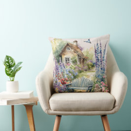 Whimsisches Englisch Hütte House Blumengarten Kissen