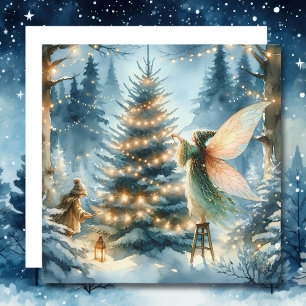 Whimsisches Fairies im Winter Wonderland Feiertagskarte