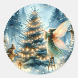 Whimsisches Fairies im Winter Wonderland Runder Aufkleber