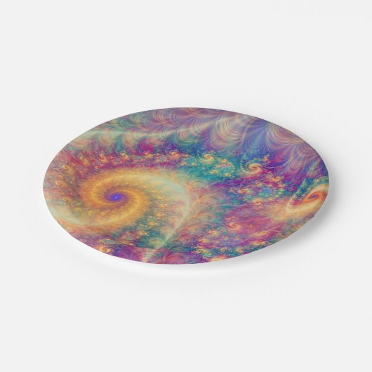 Whimsisches Fantasy Abstraktes Fraktal Vortex Art Pappteller (Schrägansicht)