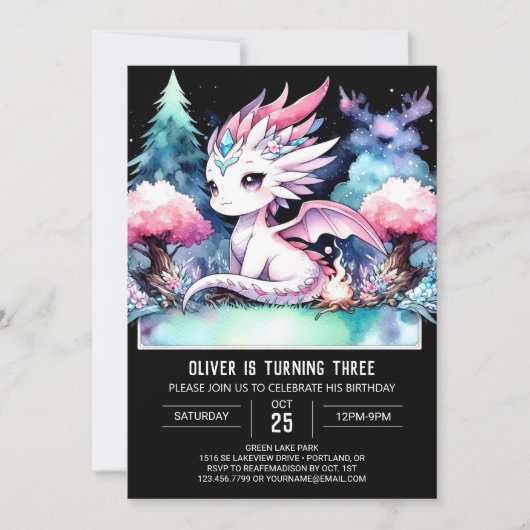 Whimsisches Fantasy Dragon Geburtstag Einladung (Vorderseite)