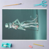 Whimsisches Fantasy Fury Sage Green Cat Dekoupage Seidenpapier (Basteln)