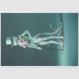 Whimsisches Fantasy Fury Sage Green Cat Dekoupage Seidenpapier