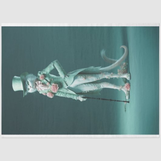 Whimsisches Fantasy Fury Sage Green Cat Dekoupage Seidenpapier (Vorderseite)