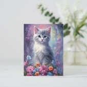 Whimsisches Fantasy Kitten in Garden Cat Postcard Postkarte (Stehend Vorderseite)