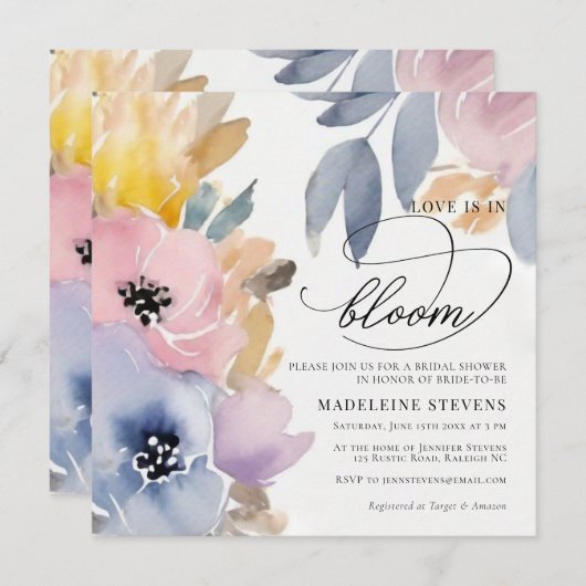 Whimsisches farbenfrohe Liebe Blüte Brautparty Einladung (Vorne/Hinten)