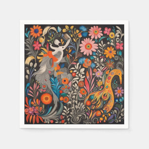 Whimsisches farbiges blumengeschmücktes Otomi-Must Serviette