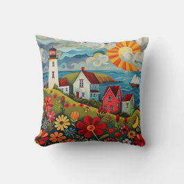 Whimsisches farbiges Blumenlichthaus Kissen