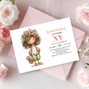 Whimsisches Feen-Mädchen-Geburtstag Pastell Blumen Einladung