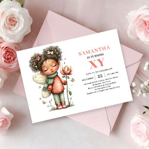Whimsisches Feen-Mädchen-Geburtstag Pastell Rosa M Einladung