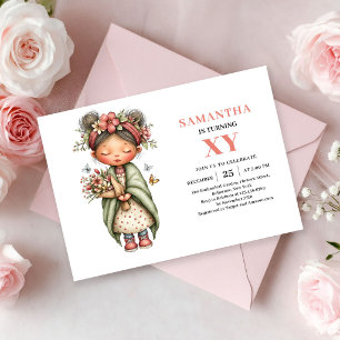Whimsisches Feen-Mädchen-Geburtstag Rosa Blumenmag Einladung