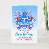 Whimsisches Feuerwerk Geboren im November Geburtst Karte (Vorderseite)