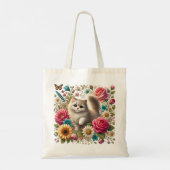 Whimsisches Floral Cat Tote Bag Tragetasche (Rückseite)