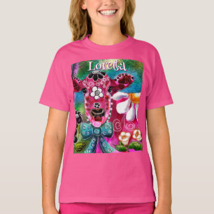 Whimsisches Floral Kuh Pink Aquamarin Schwarz Pers T-Shirt