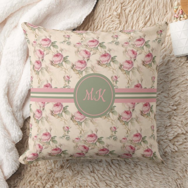 Whimsisches, floral Mit Monogramm Kissen (Decke)