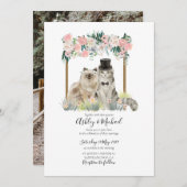 Whimsisches Foto Aquarellkatze Pink Weiße Blüte Einladung (Vorne/Hinten)