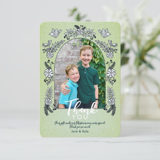 Whimsisches Foto Arch Blume Weihnachten Dankeskarte (Stehend Vorderseite)