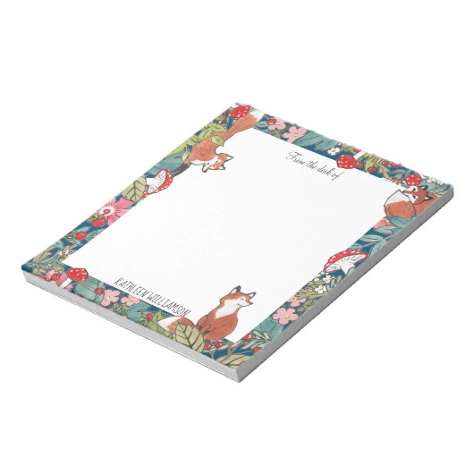 Whimsisches Foxenfutter Mushroom Aquamarine Holzla Notizblock (Rotiert)