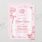 Whimsisches französisches Fun Hand gezogenes Braut Einladung (Vorne/Hinten)