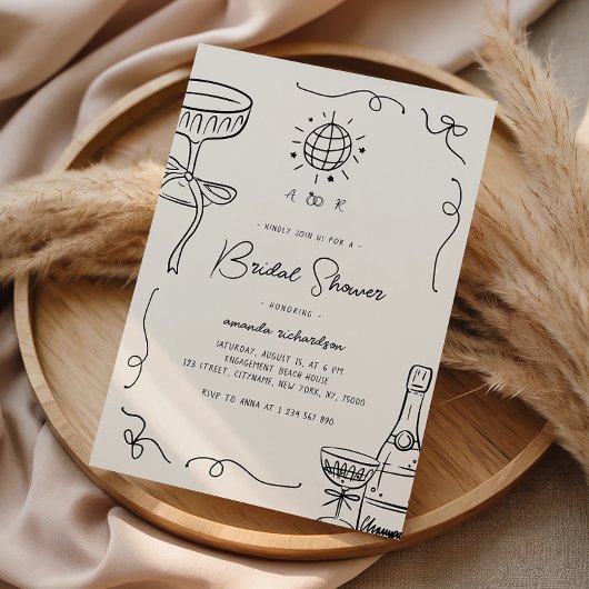 Whimsisches französisches Fun Hand gezogenes Braut Einladung