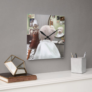 Whimsisches Friseursalon Quadratische Wanduhr