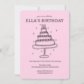 Whimsisches Geburtstagskuchen Doodle Niedliches ku Einladung (Vorderseite)