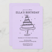 Whimsisches Geburtstagskuchen Doodle Niedliches ku Einladung (Vorne/Hinten)