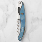 Whimsisches Gelbröllenblauer Kopf Augen Blaue Krei Kellnermesser (Vorderseite)